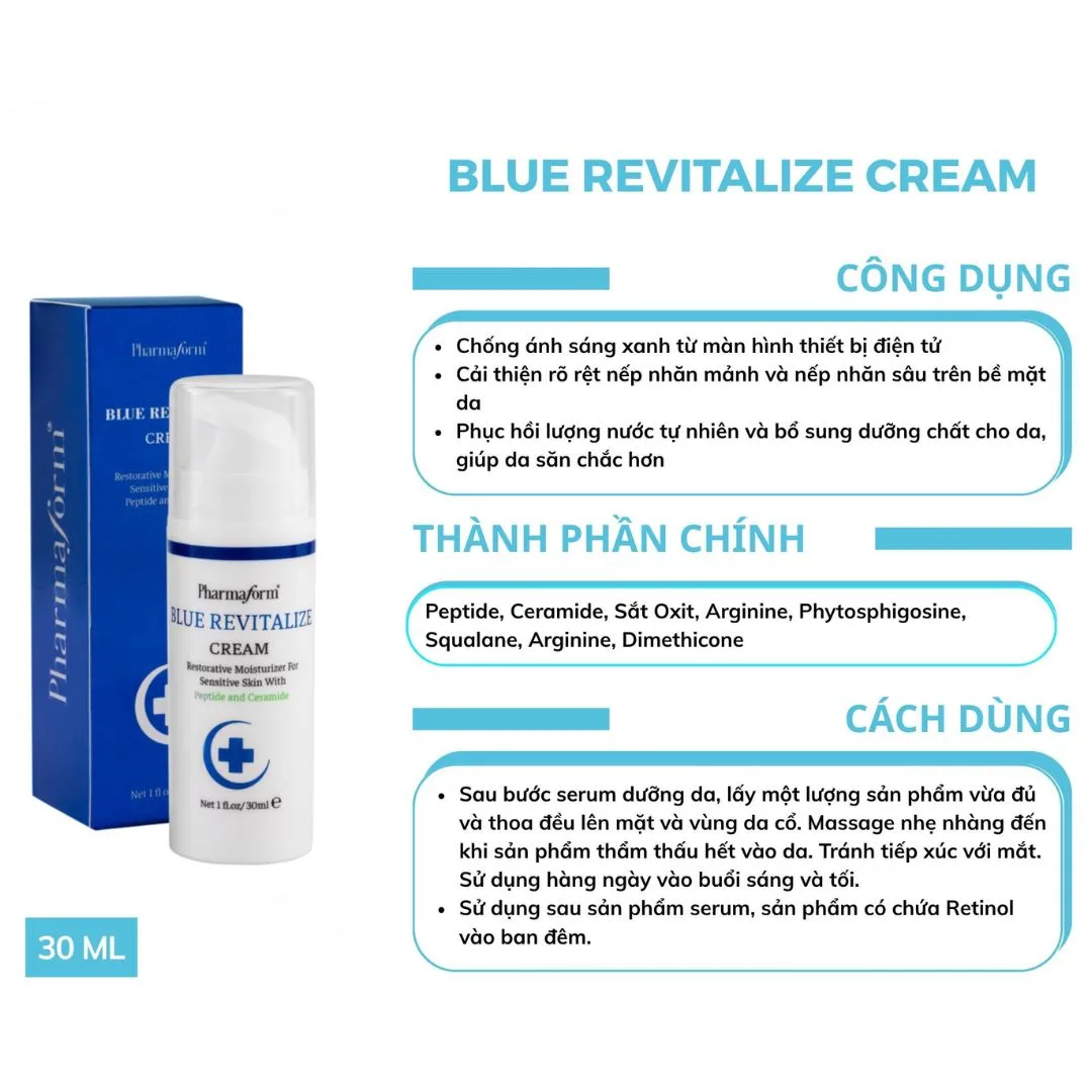 Kem Dưỡng Ẩm Pharmaform Blue Revitalize Phục Hồi Chống Ánh Sáng Xanh Hỗ Trợ Chống Lão Hóa Cho Mọi Loại Da 30ml 2
