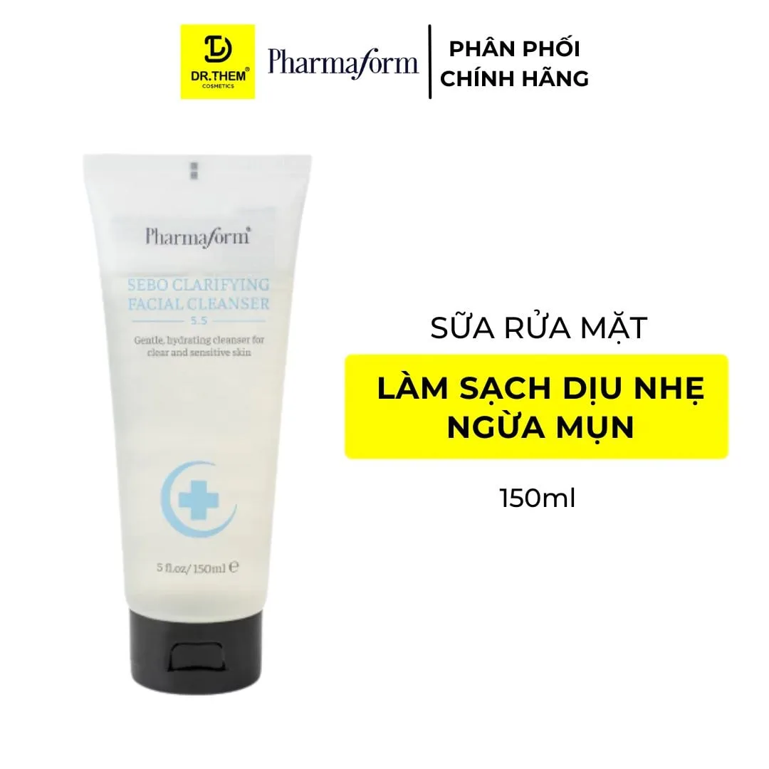 Sữa Rửa Mặt Pharmaform Sebo Clarifying Facial Cleanser Làm Sạch Sâu Loại Bỏ Bã Nhờn Cấp Ẩm Cho Da Dầu Mụn 150ml