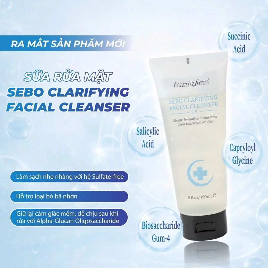Sữa Rửa Mặt Pharmaform Sebo Clarifying Facial Cleanser Làm Sạch Sâu Loại Bỏ Bã Nhờn Cấp Ẩm Cho Da Dầu Mụn 150ml 2