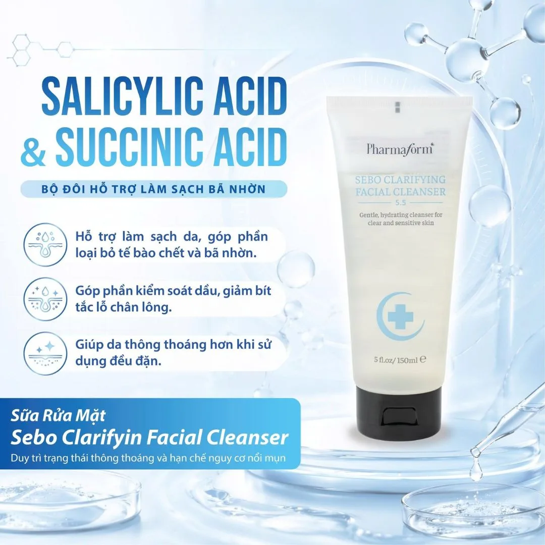 Sữa Rửa Mặt Pharmaform Sebo Clarifying Facial Cleanser Làm Sạch Sâu Loại Bỏ Bã Nhờn Cấp Ẩm Cho Da Dầu Mụn 150ml 3