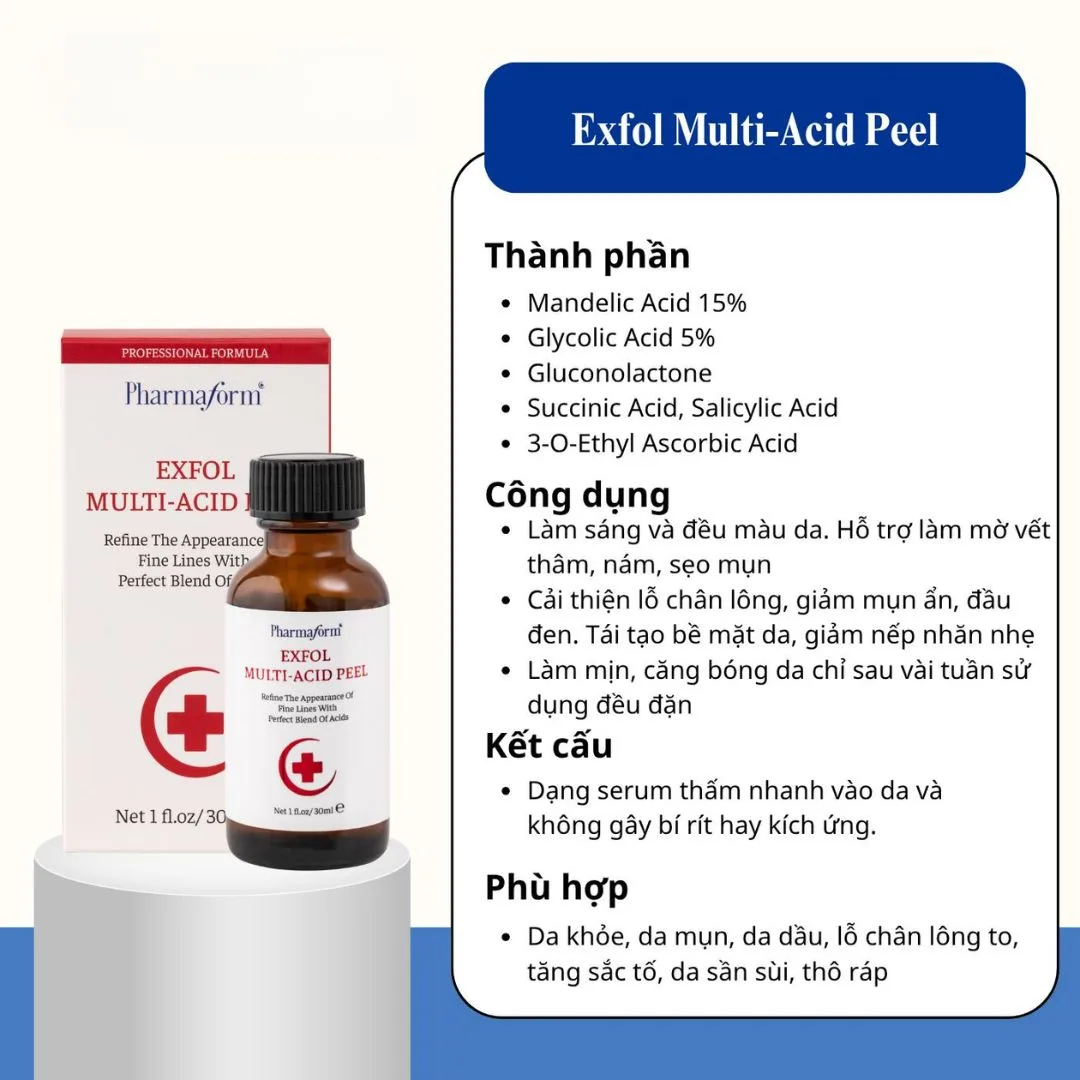 Tinh Chất Peel Da Pharmaform Exfol Multi Acid Peel Tái Tạo Làm Sáng Căng Bóng Da Cho Da Dầu Mụn 30ml 2
