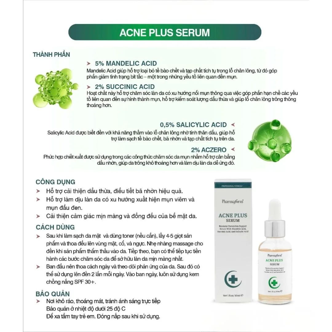 Tinh Chất Pharmaform Acne Plus Serum Ngăn Ngừa Mụn Kiểm Soát Dầu Nhờn Se Khít Lỗ Chân Lông Cho Da Mụn 30ml 2