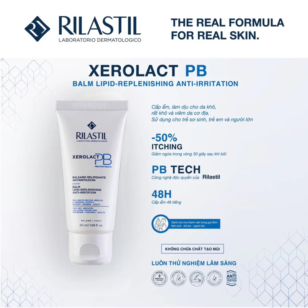 Kem Dưỡng Rilastil Xerolact PB Balm Lipid Replenishing Cấp Ẩm Phục Hồi Hỗ Trợ Giảm Mẩn Ngứa Cho Da Khô 50ml 3