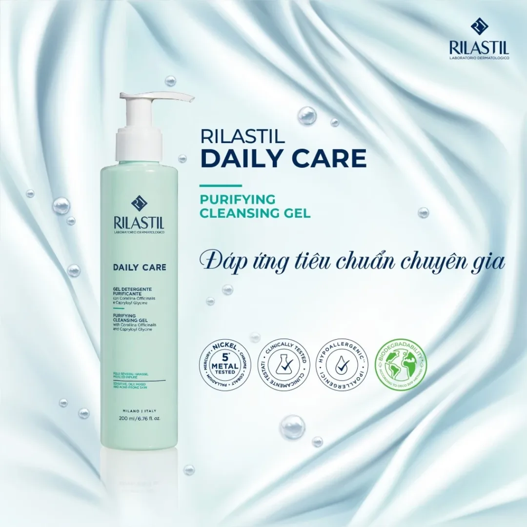 Gel Rửa Mặt Rilastil Daily Care Purifying Cleansing Gel Thanh Lọc Kiểm Soát Bã Nhờn Cho Da Dầu Hỗn Hợp 200ml 2