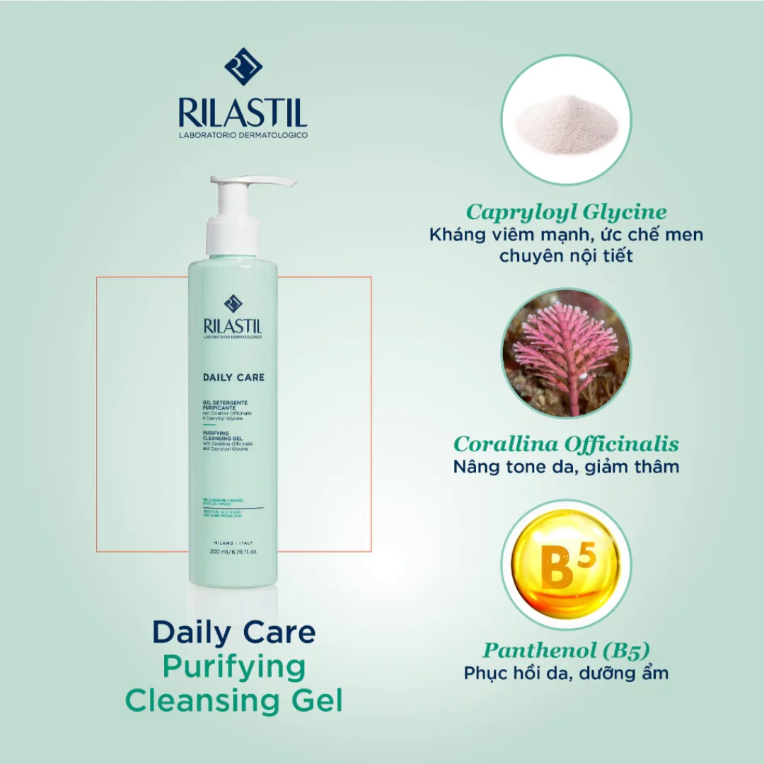 Gel Rửa Mặt Rilastil Daily Care Purifying Cleansing Gel Thanh Lọc Kiểm Soát Bã Nhờn Cho Da Dầu Hỗn Hợp 200ml 5