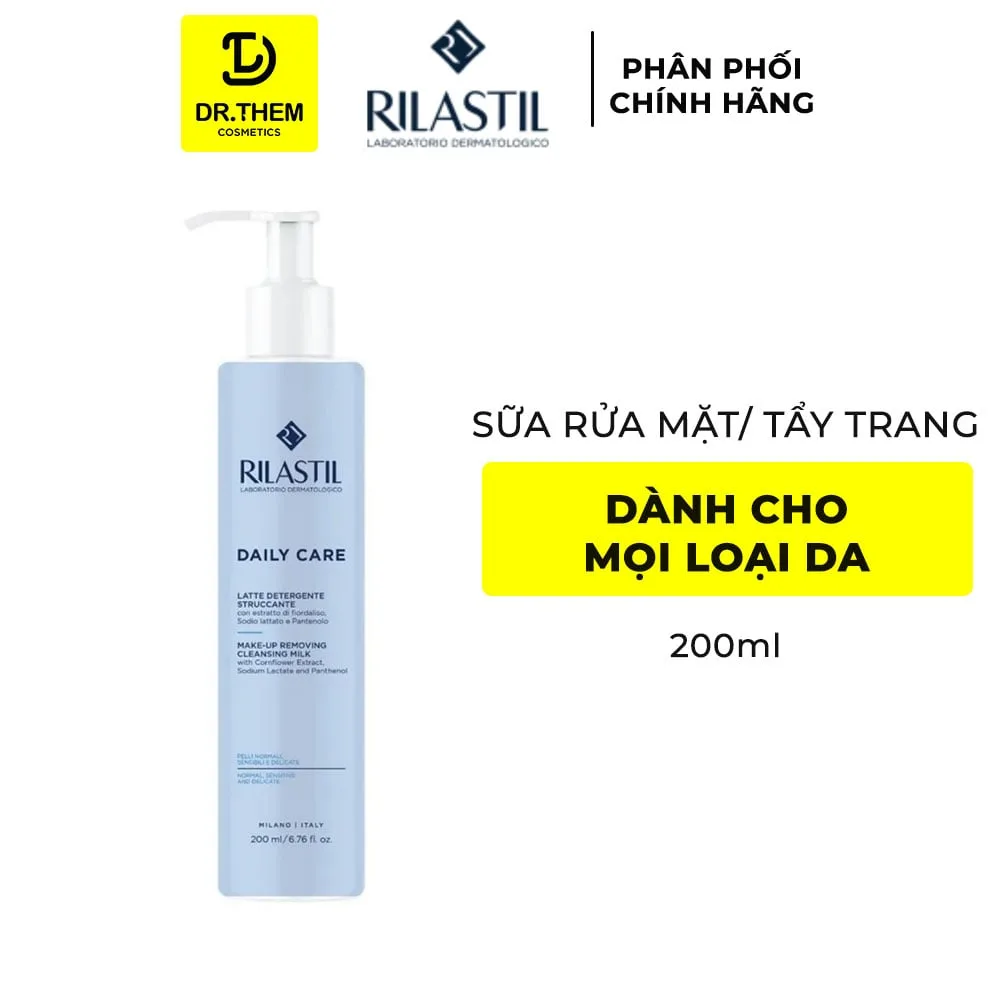 Sữa Rửa Mặt Tẩy Trang 2in1 Rilastil Daily Care Make Up Removing Cleansing Milk Làm Sạch Dịu Nhẹ Dưỡng Ẩm 200ml