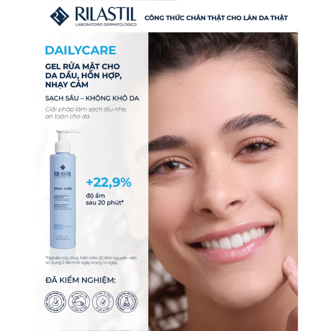 Sữa Rửa Mặt Tẩy Trang 2in1 Rilastil Daily Care Make Up Removing Cleansing Milk Làm Sạch Dịu Nhẹ Dưỡng Ẩm 200ml 2
