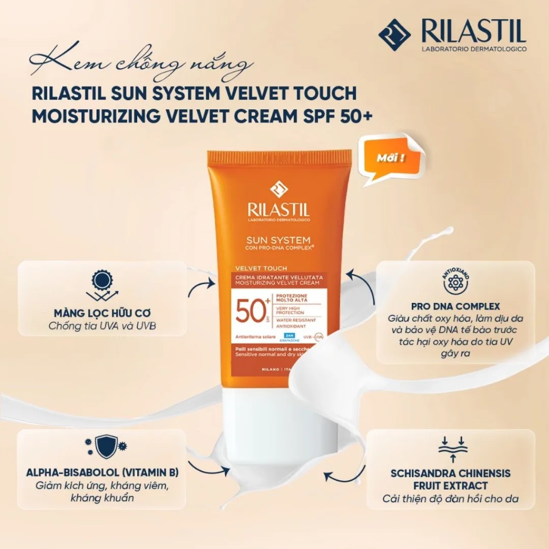Kem Chống Nắng Cấp Ẩm Rilastil Sun System Velvet Touch Moisturizing Velvet Cream SPF 50+ Kiềm Dầu Che Khuyết Điểm 50ml 2