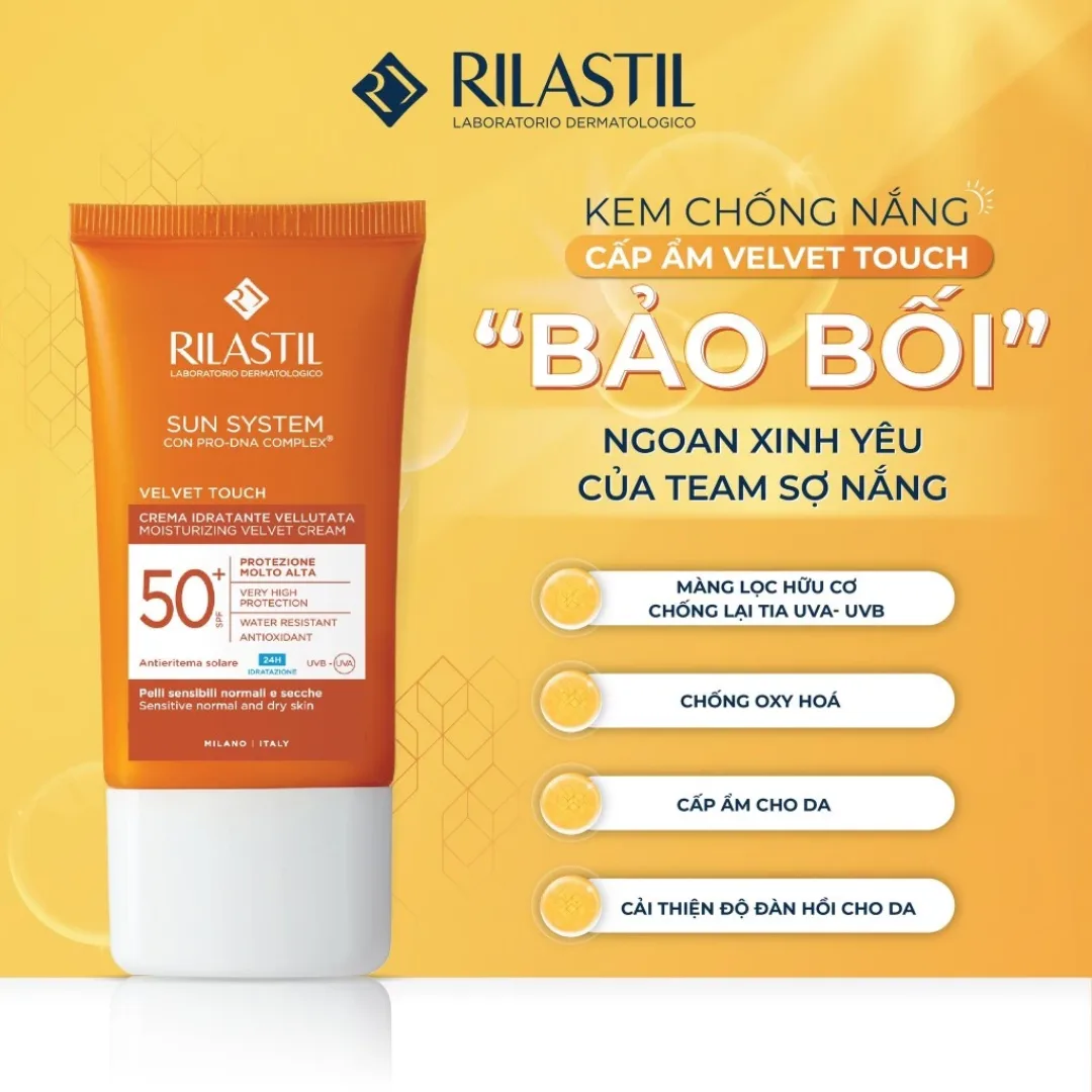 Kem Chống Nắng Cấp Ẩm Rilastil Sun System Velvet Touch Moisturizing Velvet Cream SPF 50+ Kiềm Dầu Che Khuyết Điểm 50ml 4