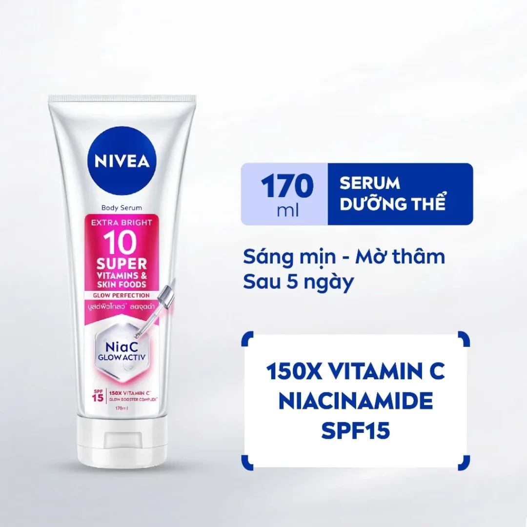 Serum Dưỡng Thể Nivea 10 Super Vitamins & Skin Foods Dưỡng Sáng Da Hỗ Trợ Mờ Thâm SPF15 Cho Mọi Loại Da 170ml 300ml 2