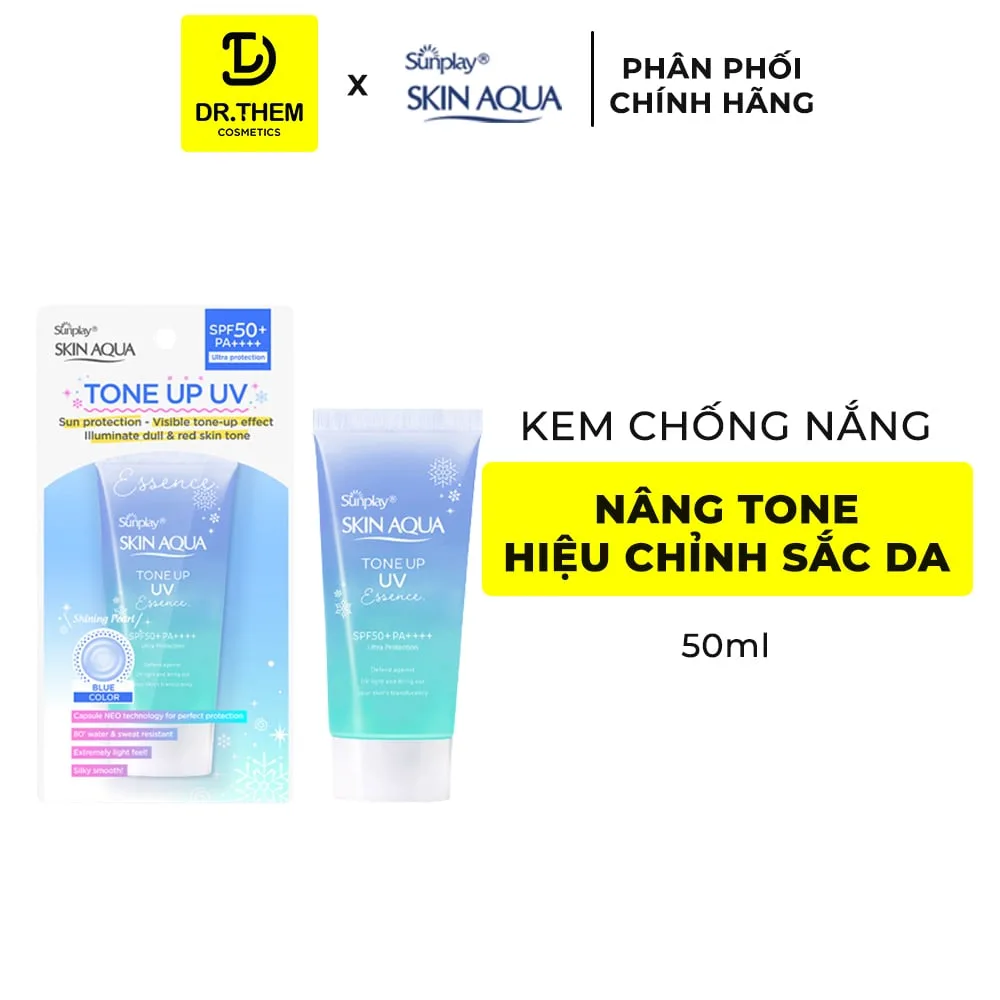 Tinh Chất Chống Nắng Sunplay Skin Aqua Tone Up UV Essence Blue Nâng Tông Kiềm Sắc Đỏ Dưỡng Ẩm 12H 50g