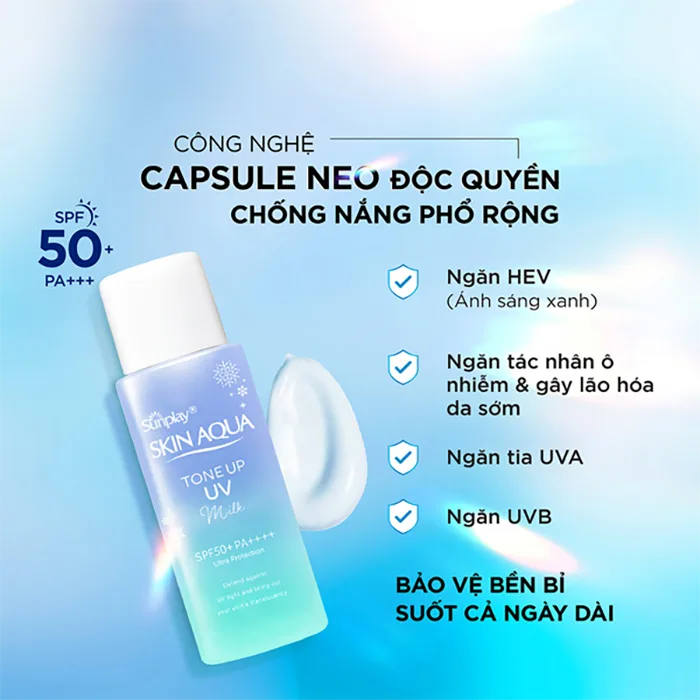 Sữa Chống Nắng Sunplay Skin Aqua Tone Up UV Milk Blue Nâng Tông Hiệu Chỉnh Sắc Da Kiểm Soát Dầu 12H 50g 3