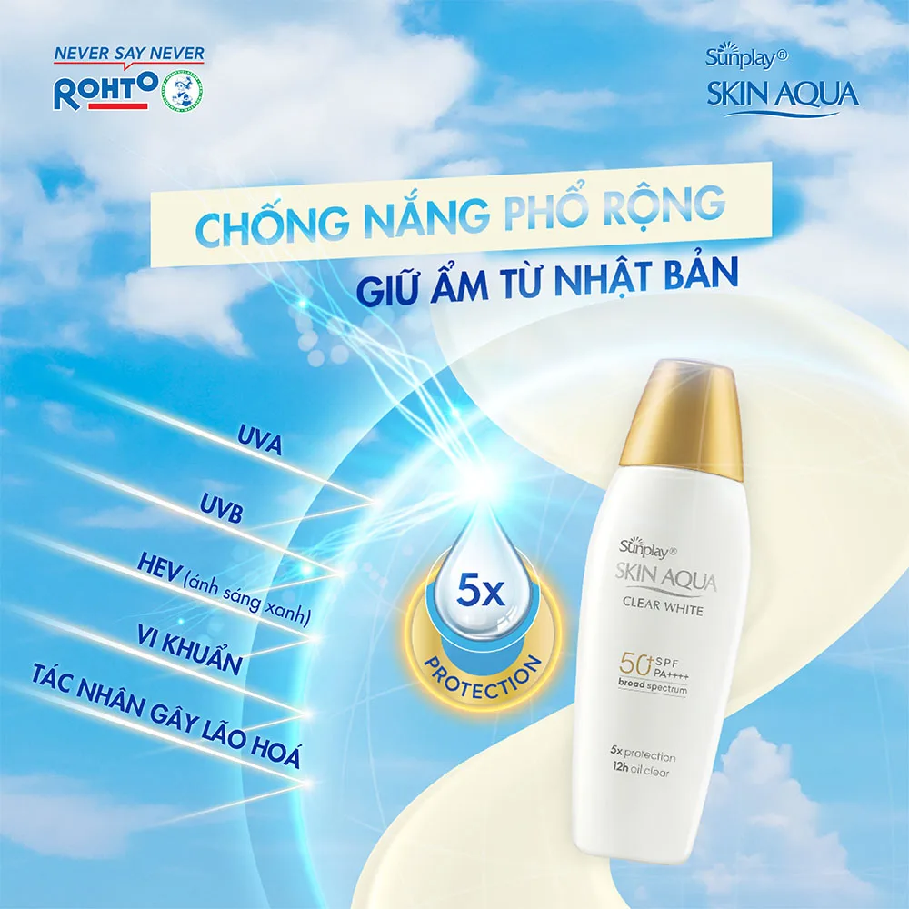 Sữa Chống Nắng Sunplay Skin Aqua Clear White SPF50+ PA++++ Dưỡng Da Sáng Mịn Kiềm Dầu 25g 55g 3