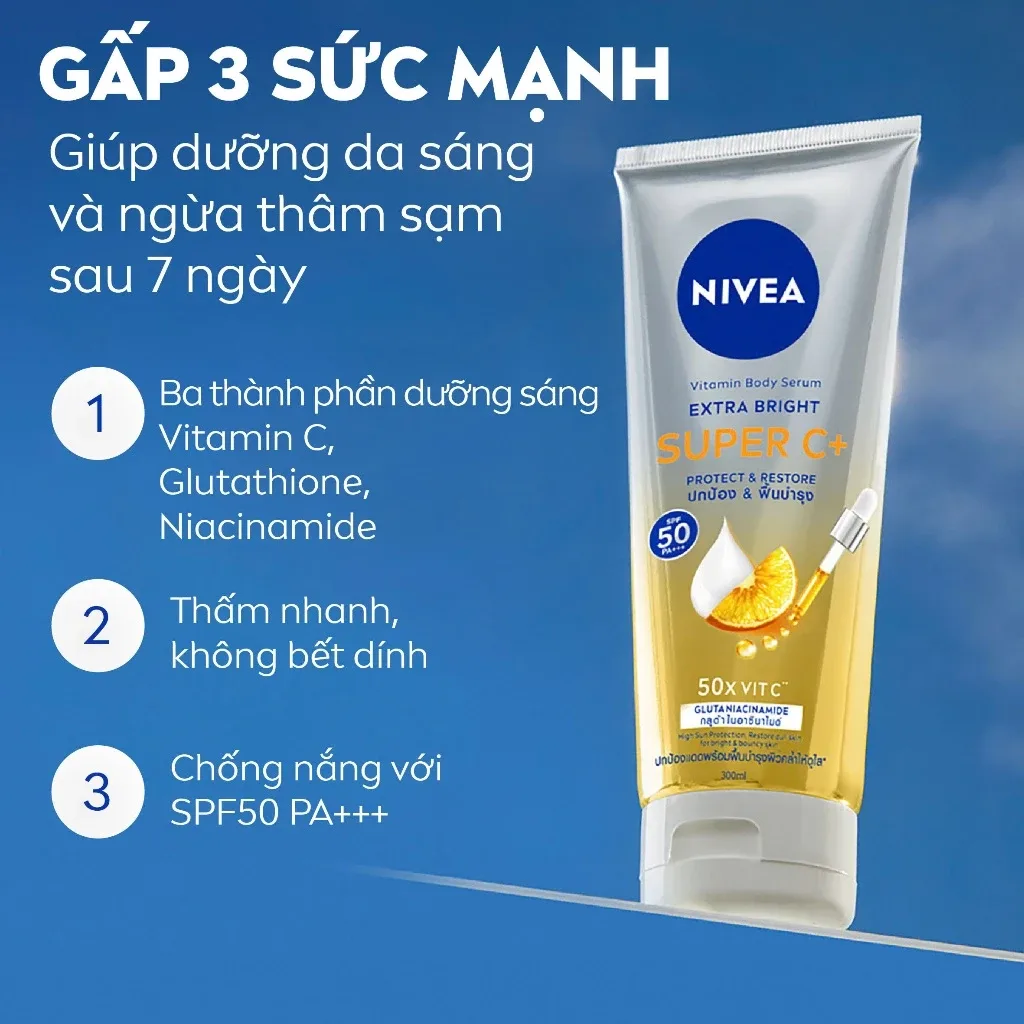 Sữa Dưỡng Thể Chống Nắng Nivea Vitamin Super C+ SPF50 PA+++ Dưỡng Sáng Ngừa Thâm Sạm Cho Toàn Thân 170ml/300ml 6