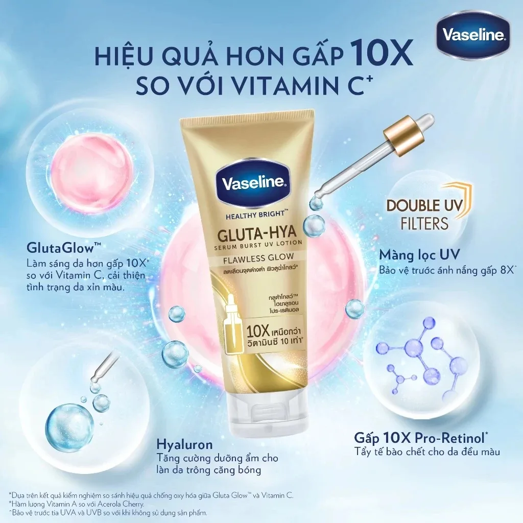 Sữa Dưỡng Thể Vaseline Gluta Hya Serum Burst Dưỡng Sáng Da Căng Mướt Tự Nhiên 70ml 330ml 5