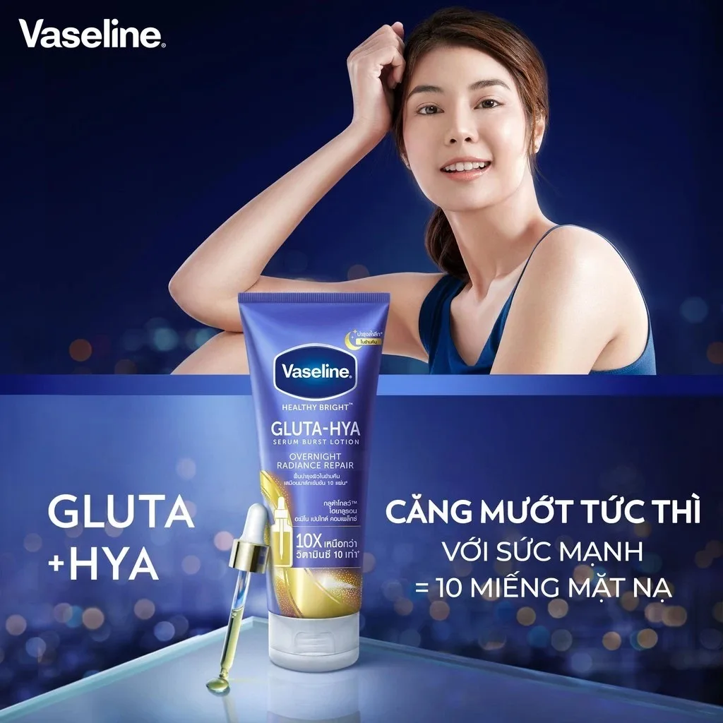 Sữa Dưỡng Thể Vaseline Gluta Hya Serum Burst Dưỡng Sáng Da Căng Mướt Tự Nhiên 70ml 330ml 6