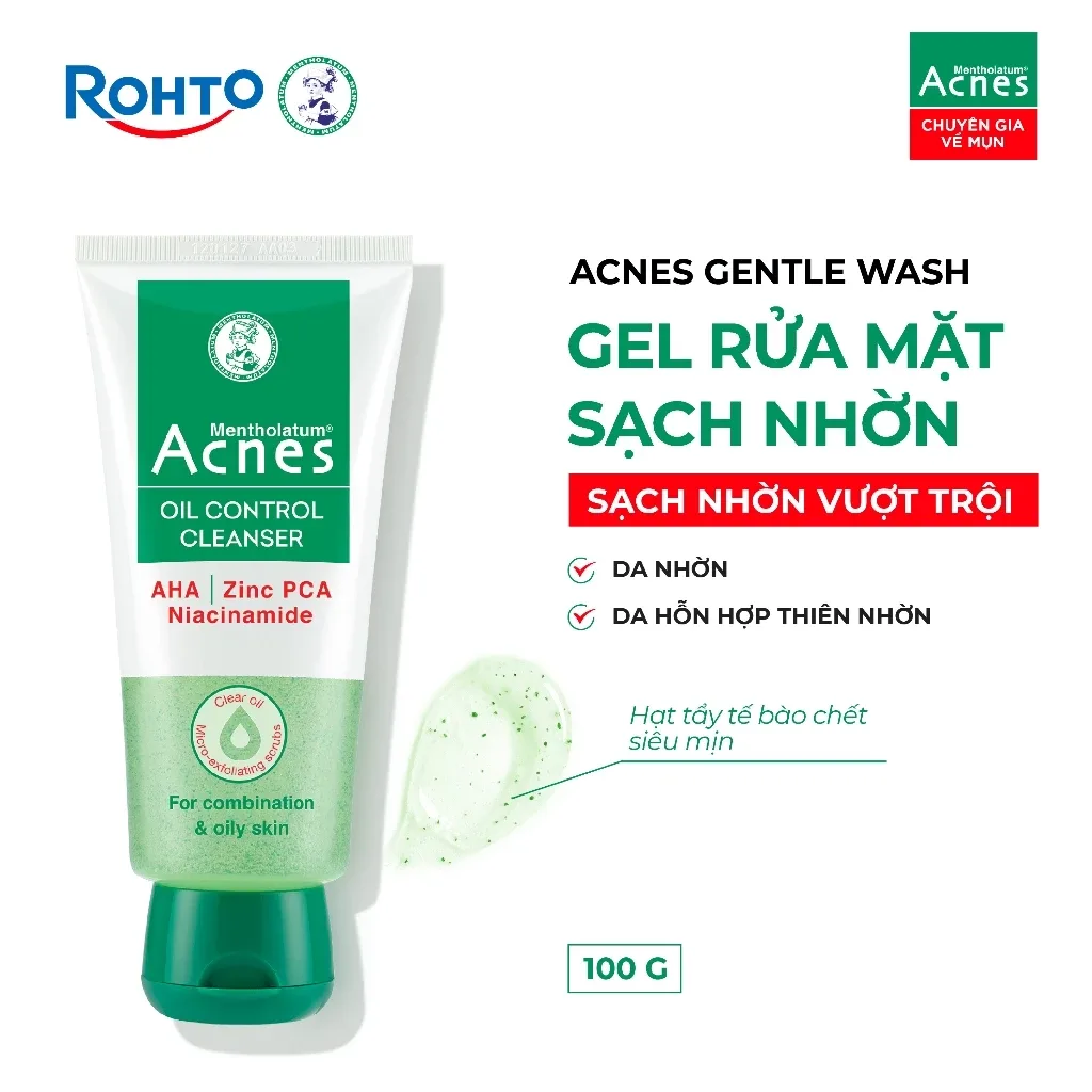 Sữa Rửa Mặt Acnes Oil Control Cleanser Gel Rửa Mặt Kiểm Soát Nhờn Ngăn Ngừa Mụn Cho Da Dầu Hỗn Hợp 50g/100g 2