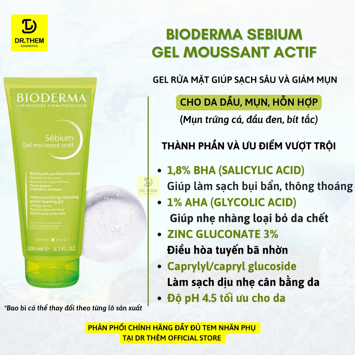 Sữa Rửa Mặt Bioderma Sebium Gel Moussant Tạo Bọt Làm Sạch Kiềm Dầu Cho Da Hỗn Hợp Da Dầu Mụn 45ml 200ml 500ml 5