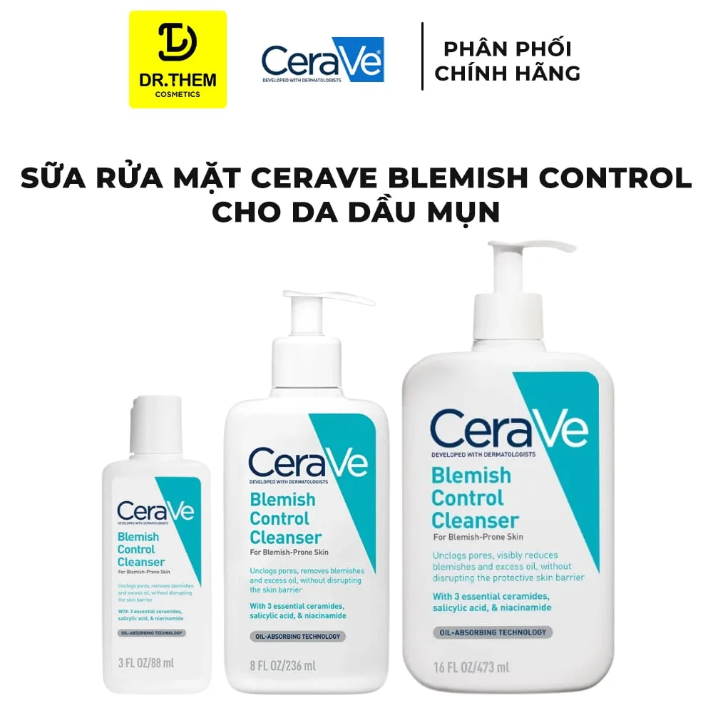 Sữa Rửa Mặt CeraVe Blemish Control Cleanser 2% Salicylic Acid Làm Sạch Sâu Hỗ Trợ Giảm Mụn Cho Da Dầu Mụn 88ml/236ml/473ml