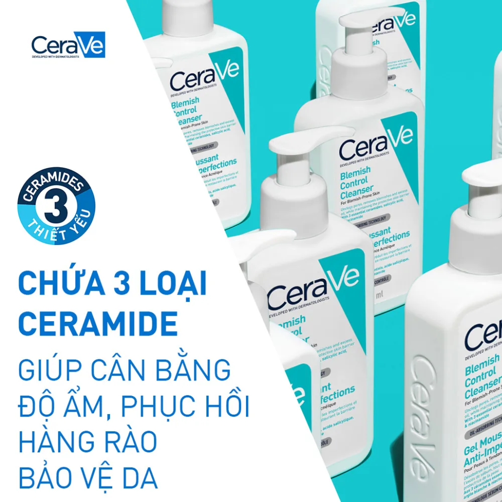 Sữa Rửa Mặt CeraVe Blemish Control Cleanser 2% Salicylic Acid Làm Sạch Sâu Hỗ Trợ Giảm Mụn Cho Da Dầu Mụn 88ml/236ml/473ml 3