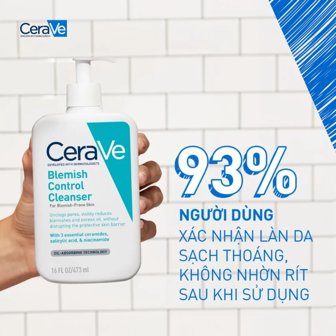 Sữa Rửa Mặt CeraVe Blemish Control Cleanser 2% Salicylic Acid Làm Sạch Sâu Hỗ Trợ Giảm Mụn Cho Da Dầu Mụn 88ml/236ml/473ml 5
