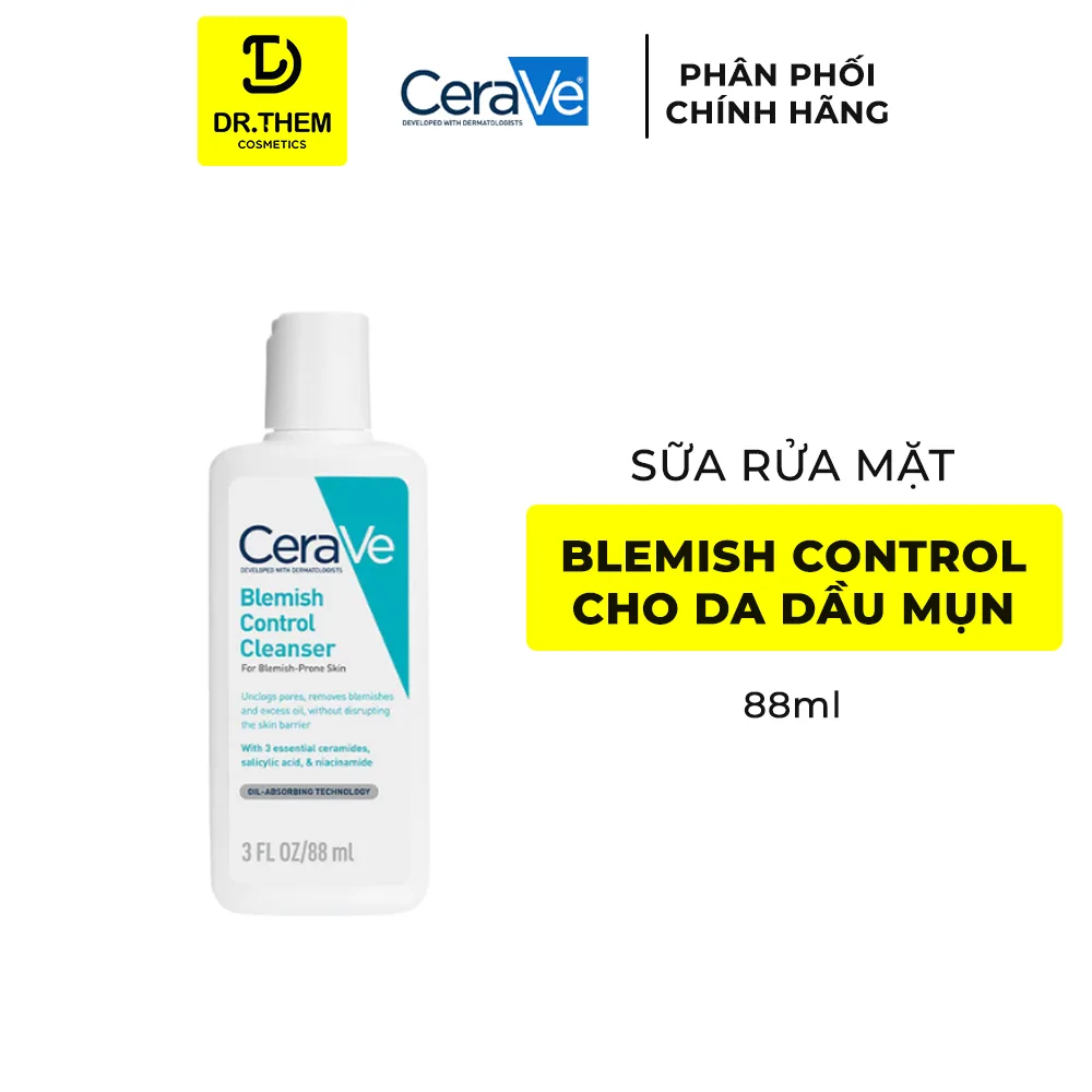 Sữa Rửa Mặt CeraVe Blemish Control Cleanser 2% Salicylic Acid Làm Sạch Sâu Hỗ Trợ Giảm Mụn Cho Da Dầu Mụn 88ml/236ml/473ml 8