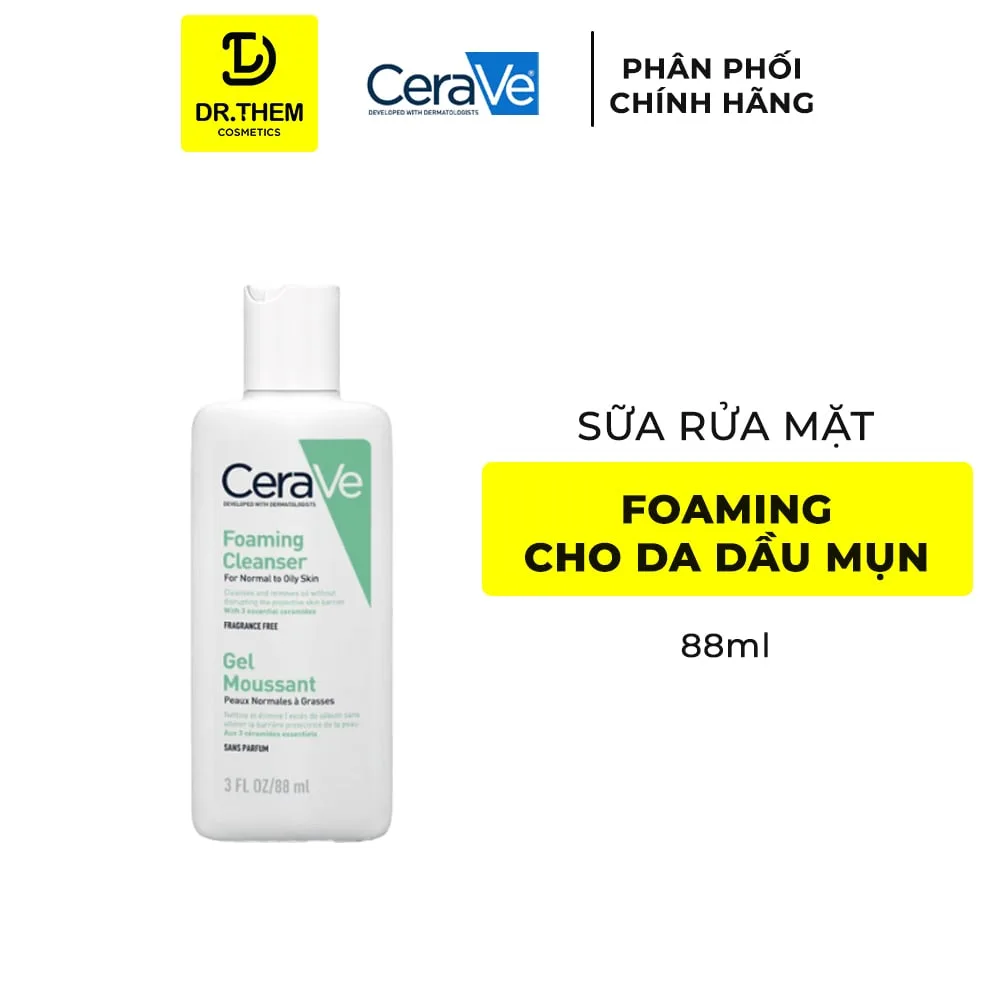 Sữa Rửa Mặt CeraVe Foaming Facial Cleanser Tạo Bọt Làm Sạch Sâu Kiềm Dầu Cho Da Thường Đến Da Dầu 88ml/236ml/473ml 7