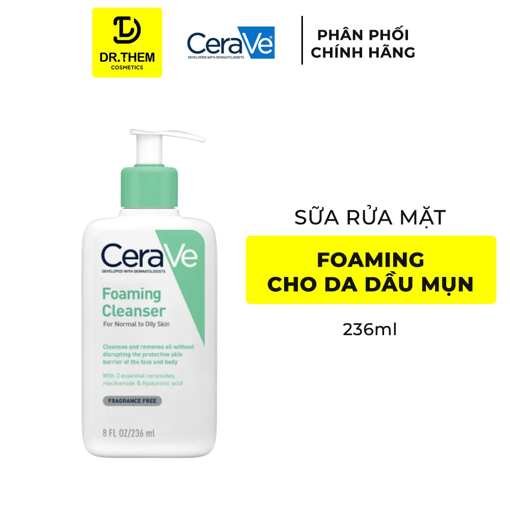 Sữa Rửa Mặt CeraVe Foaming Facial Cleanser Tạo Bọt Làm Sạch Sâu Kiềm Dầu Cho Da Thường Đến Da Dầu 88ml/236ml/473ml 8