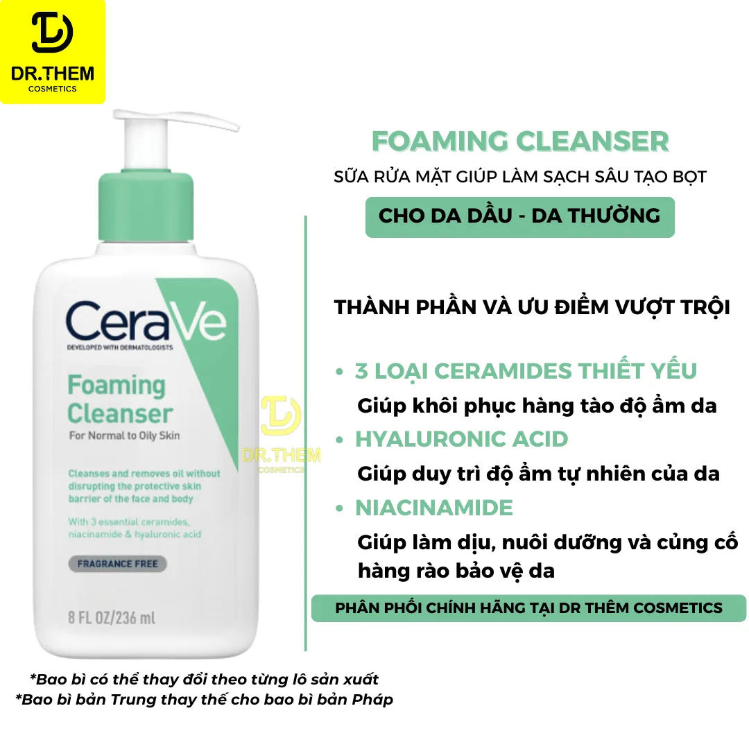 Sữa Rửa Mặt CeraVe Foaming Hydrating SA Smoothing Cleanser Làm Sạch Dịu Nhẹ Cho Mọi Loại Da 88ml 236ml 473ml 2
