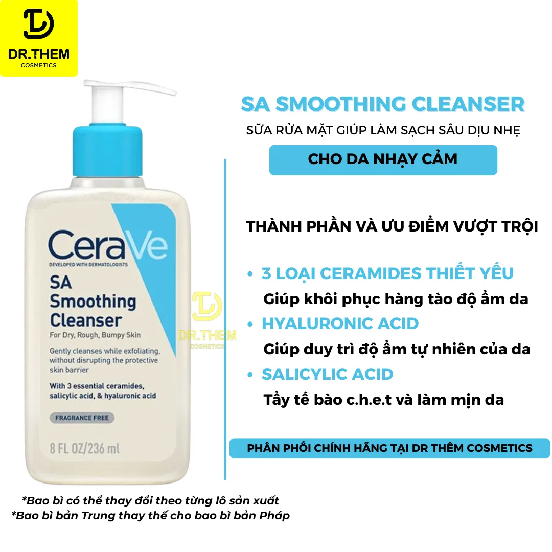 Sữa Rửa Mặt CeraVe Foaming Hydrating SA Smoothing Cleanser Làm Sạch Dịu Nhẹ Cho Mọi Loại Da 88ml 236ml 473ml 5