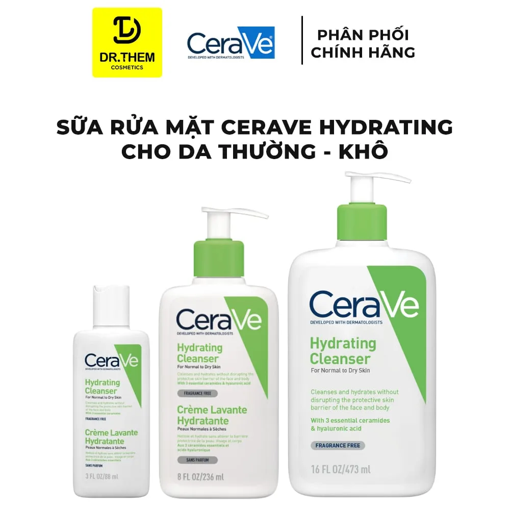 Sữa Rửa Mặt CeraVe Hydrating Cleanser Làm Sạch Dịu Nhẹ Cấp Ẩm Cho Da Thường Đến Da Khô 88ml/236ml/473ml