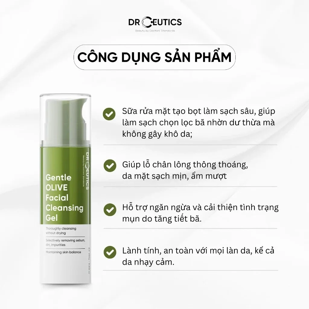Sữa Rửa Mặt Drceutics Gentle Olive Cleansing Foam Làm Sạch Sâu Dịu Nhẹ Cân Bằng Ẩm Cho Mọi Loại Da 3