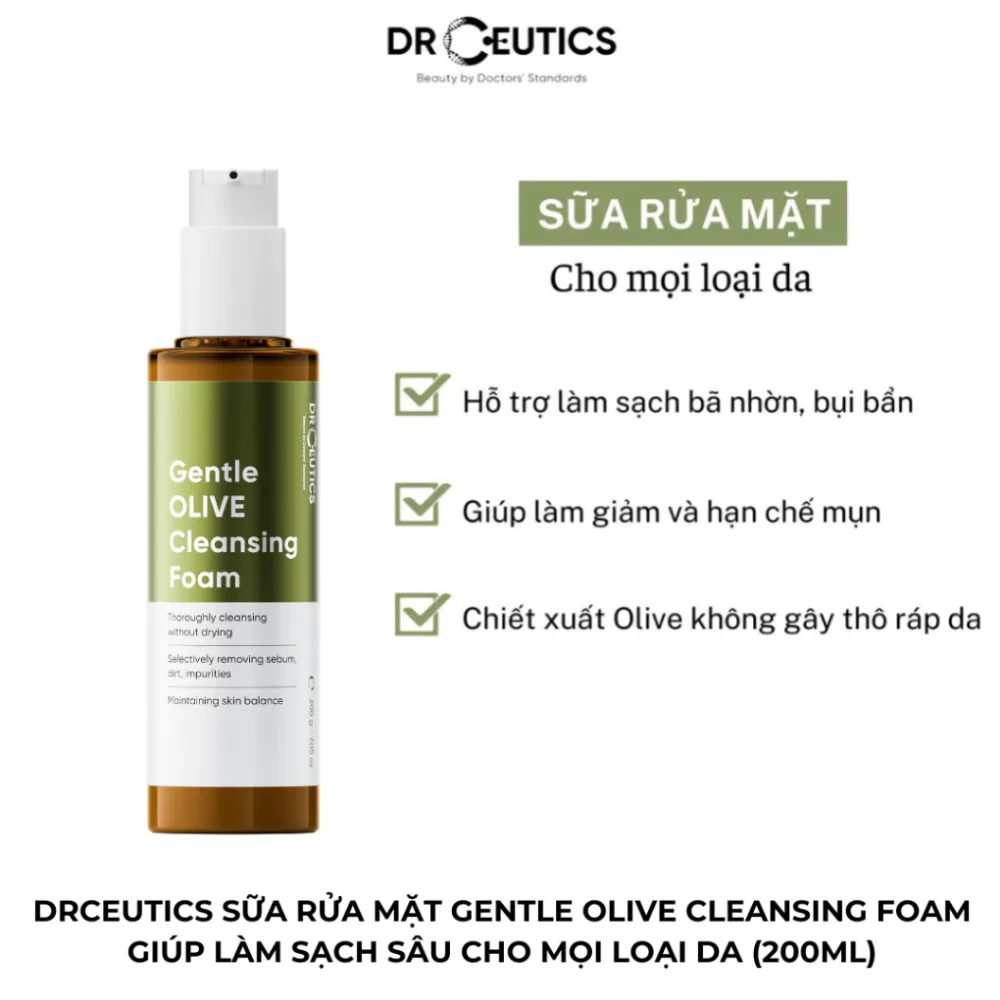 Sữa Rửa Mặt Drceutics Gentle Olive Cleansing Foam Làm Sạch Sâu Dịu Nhẹ Cân Bằng Ẩm Cho Mọi Loại Da 5