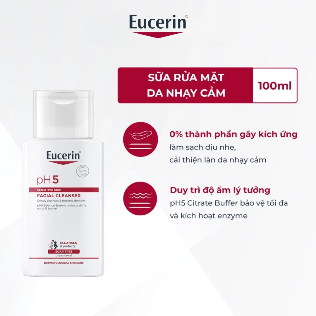 Sữa Rửa Mặt Eucerin pH5 Facial Cleanser Sensitive Skin Làm Sạch Dịu Nhẹ Cân Bằng Độ pH Cho Da Nhạy Cảm 100ml 400ml 2
