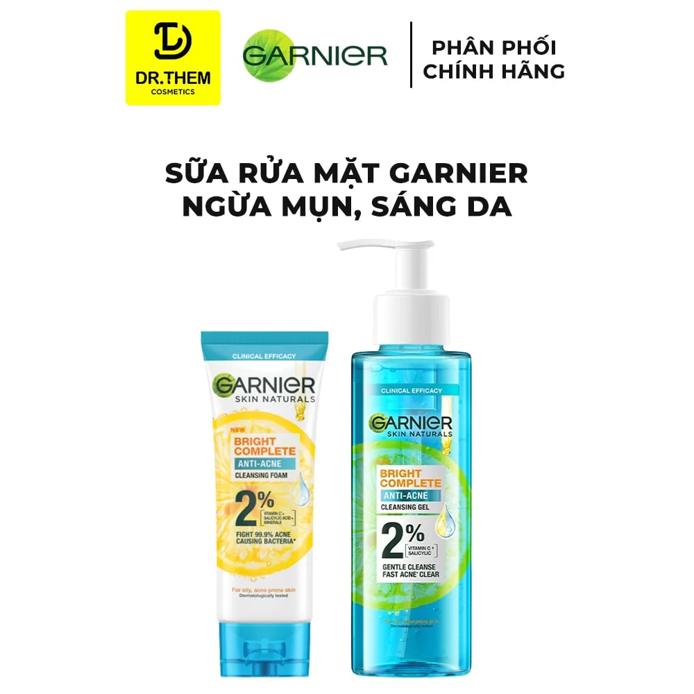 Sữa Rửa Mặt Garnier Bright Complete Anti Acne Cleansing Gel Foam 3 Trong 1 Hỗ Trợ Giảm Mụn Sáng Da 100ml/120ml