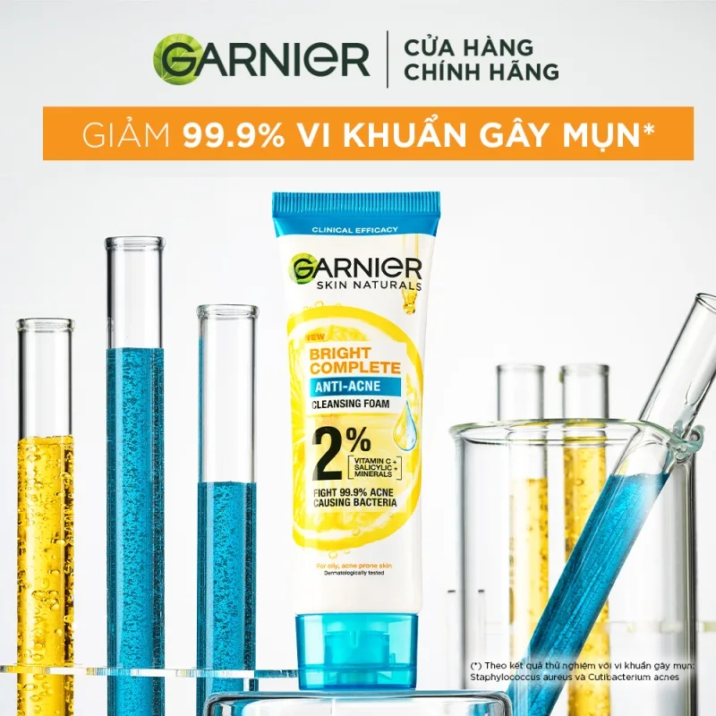 Sữa Rửa Mặt Garnier Bright Complete Anti Acne Cleansing Gel Foam 3 Trong 1 Hỗ Trợ Giảm Mụn Sáng Da 100ml/120ml 4