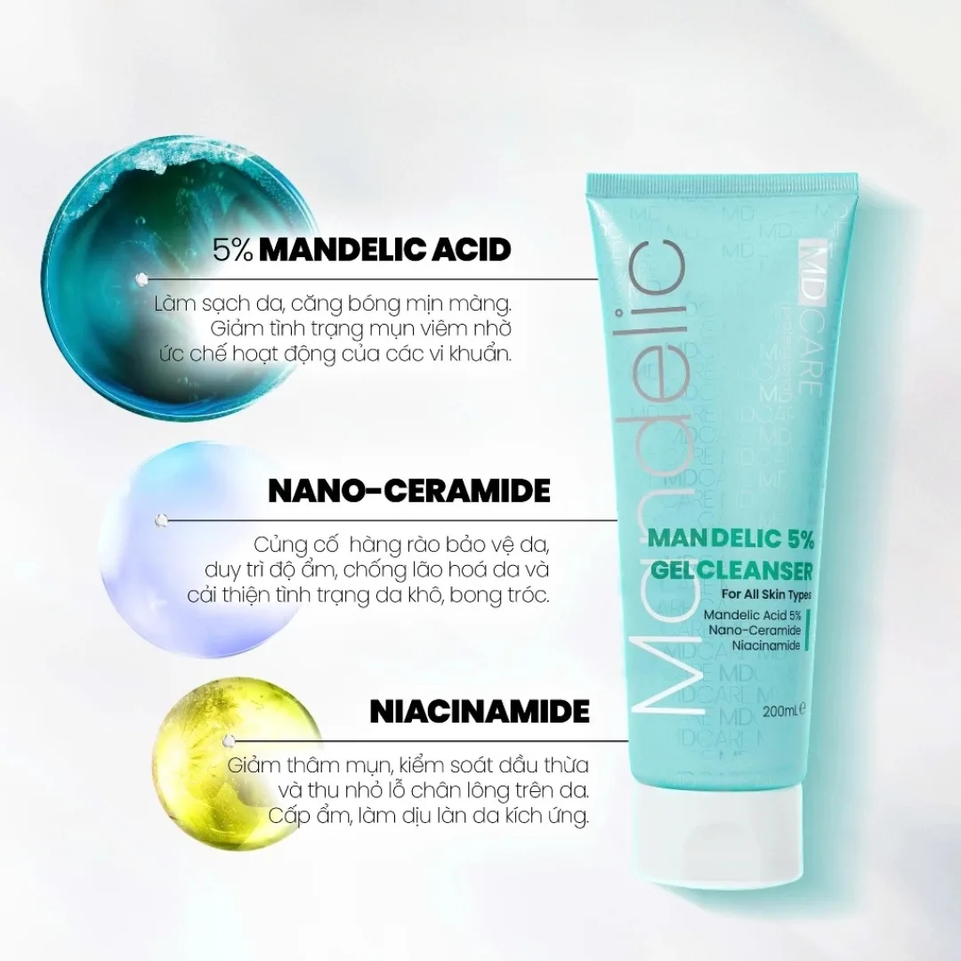 Sữa Rửa Mặt MD CARE Mandelic Acid 5% Dạng Gel Làm Sạch Sâu Tẩy Tế Bào Chết Nhẹ Nhàng Cho Da Dầu Mụn 30ml/200ml 3