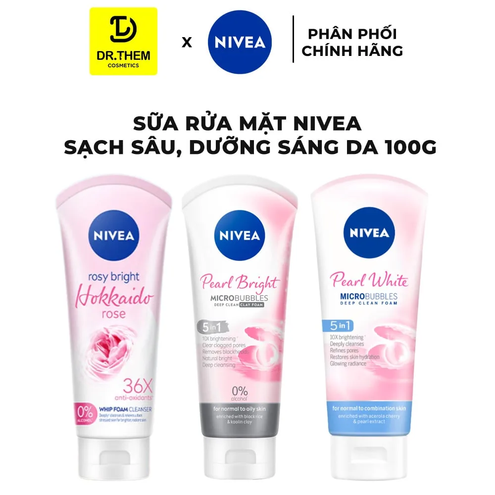 Sữa Rửa Mặt Nivea Pearl Bright Và Hoa Hồng Hokkaido Làm Sạch Sâu Dưỡng Sáng Da Dành Cho Nữ 100g