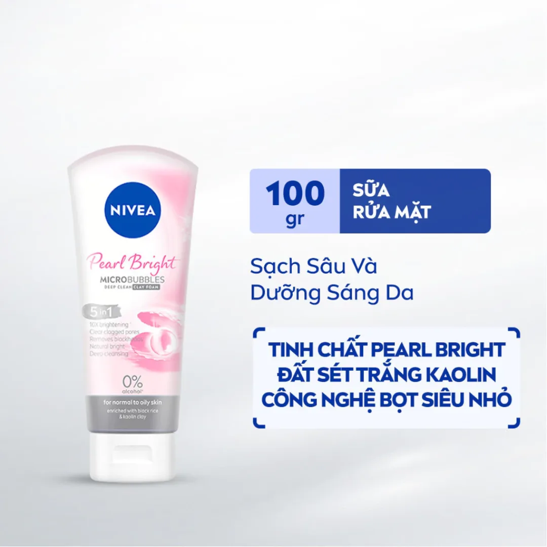 Sữa Rửa Mặt Nivea Pearl Bright Và Hoa Hồng Hokkaido Làm Sạch Sâu Dưỡng Sáng Da Dành Cho Nữ 100g 2