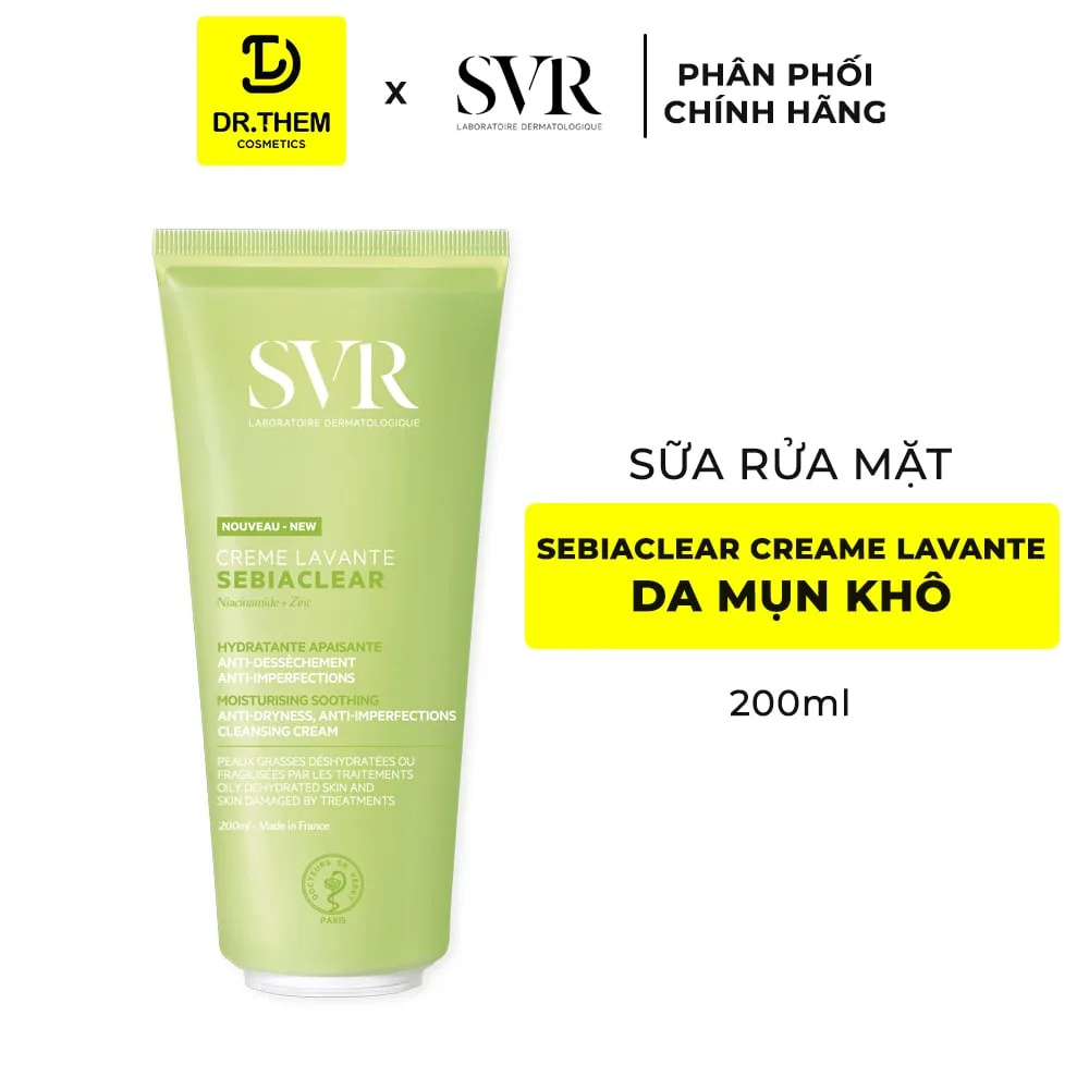 Sữa Rửa Mặt SVR Sebiaclear Crème Lavante Dạng Sữa Cấp Ẩm Không Xà Phòng Cho Da Dầu Mụn 55ml 200ml