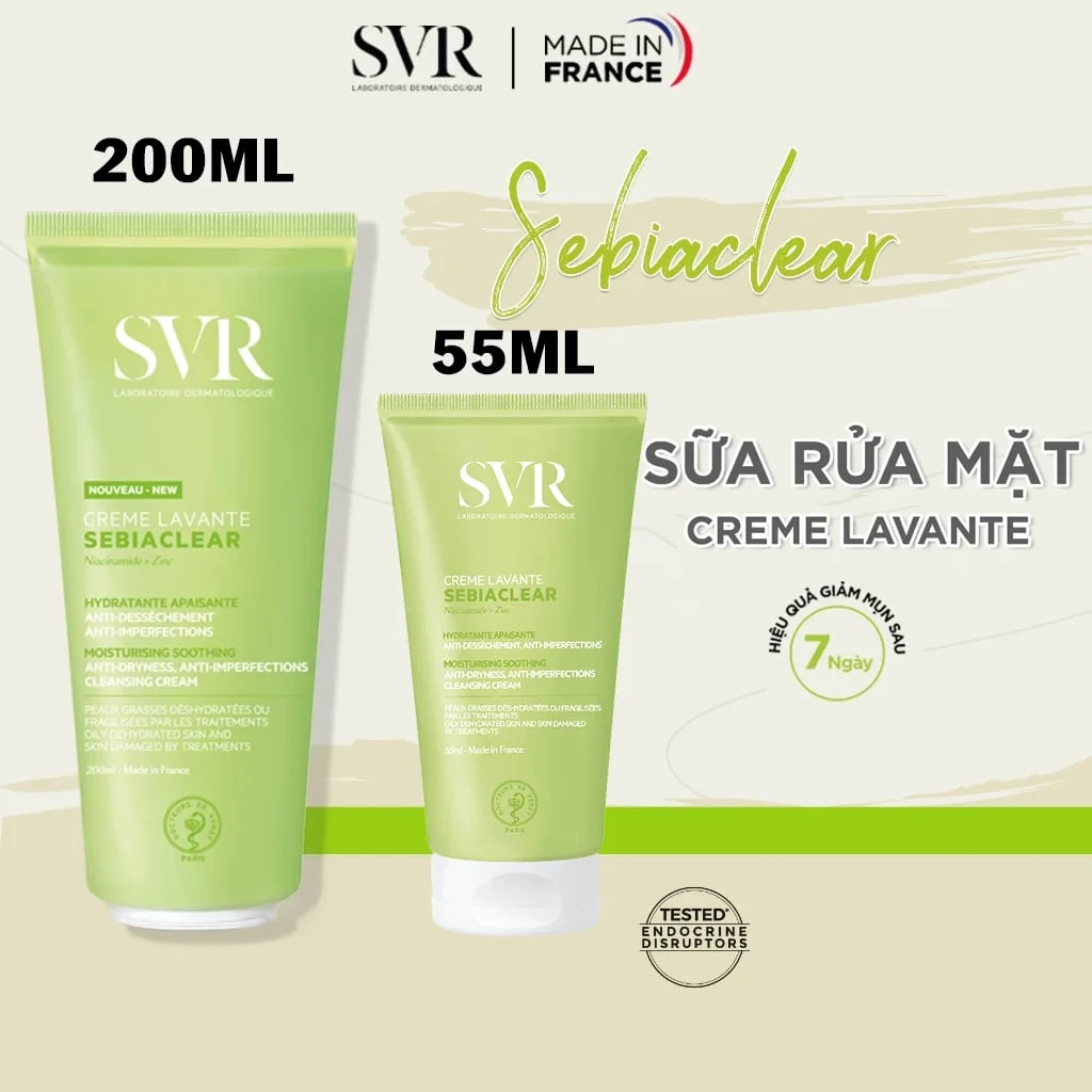 Sữa Rửa Mặt SVR Sebiaclear Crème Lavante Dạng Sữa Cấp Ẩm Không Xà Phòng Cho Da Dầu Mụn 55ml 200ml 2