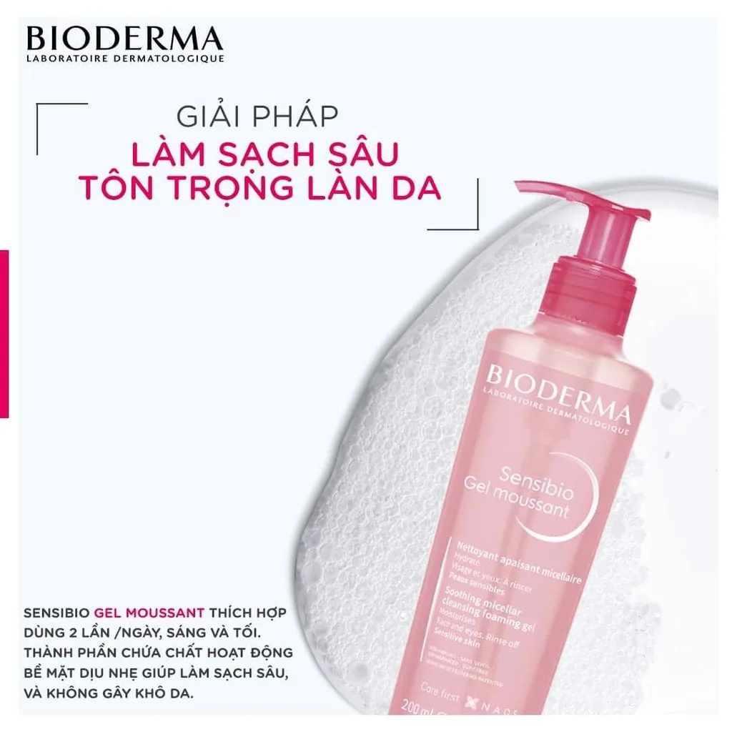 Sữa Rửa Mặt Tạo Bọt Bioderma Sensibio Gel Moussant Làm Sạch Dịu Nhẹ Cho Da Nhạy Cảm Và Da Thường 45ml 200ml 6