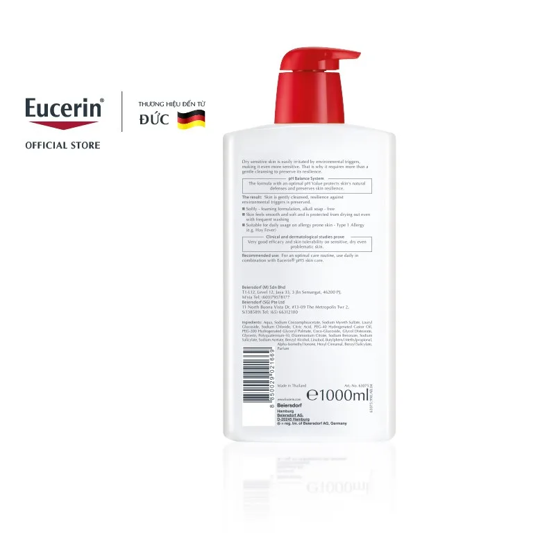 Sữa Tắm Eucerin pH5 Skin Resilience Washlotion Làm Sạch Dịu Nhẹ Dưỡng Ẩm Cho Da Nhạy Cảm 200ml/400ml/1000ml 4
