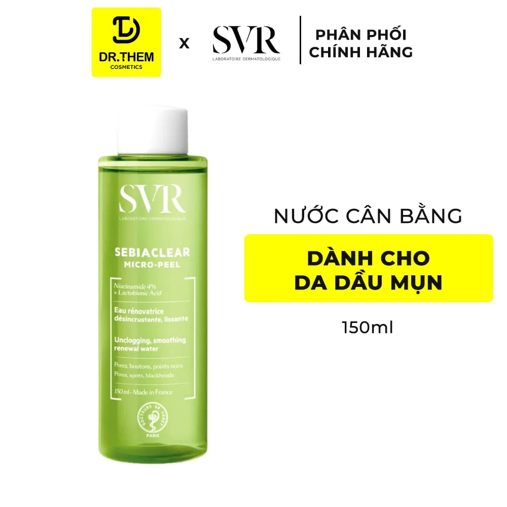 Toner SVR Sebiaclear Micro Peel Tẩy Da Chết Dịu Nhẹ Hỗ Trợ Giảm Mụn Kiềm Dầu Cho Da Dầu Mụn 150ml