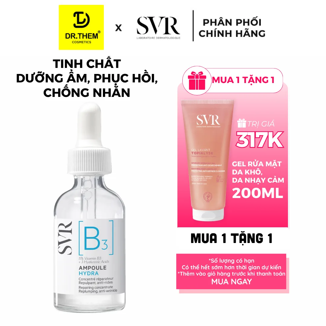 Tinh Chất SVR [B3] Ampoule Hydra Cấp Ẩm Phục Hồi Ngăn Ngừa Nếp Nhăn Cho Da Nhạy Cảm Thiếu Nước 30ml