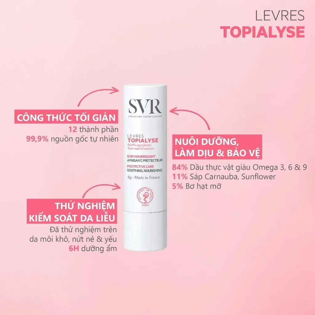 Sáp Dưỡng Môi SVR Stick Topialyse Lèvres Dưỡng Ẩm Chuyên Sâu Làm Dịu Môi Khô Nứt Nẻ Tổn Thương 4g 2