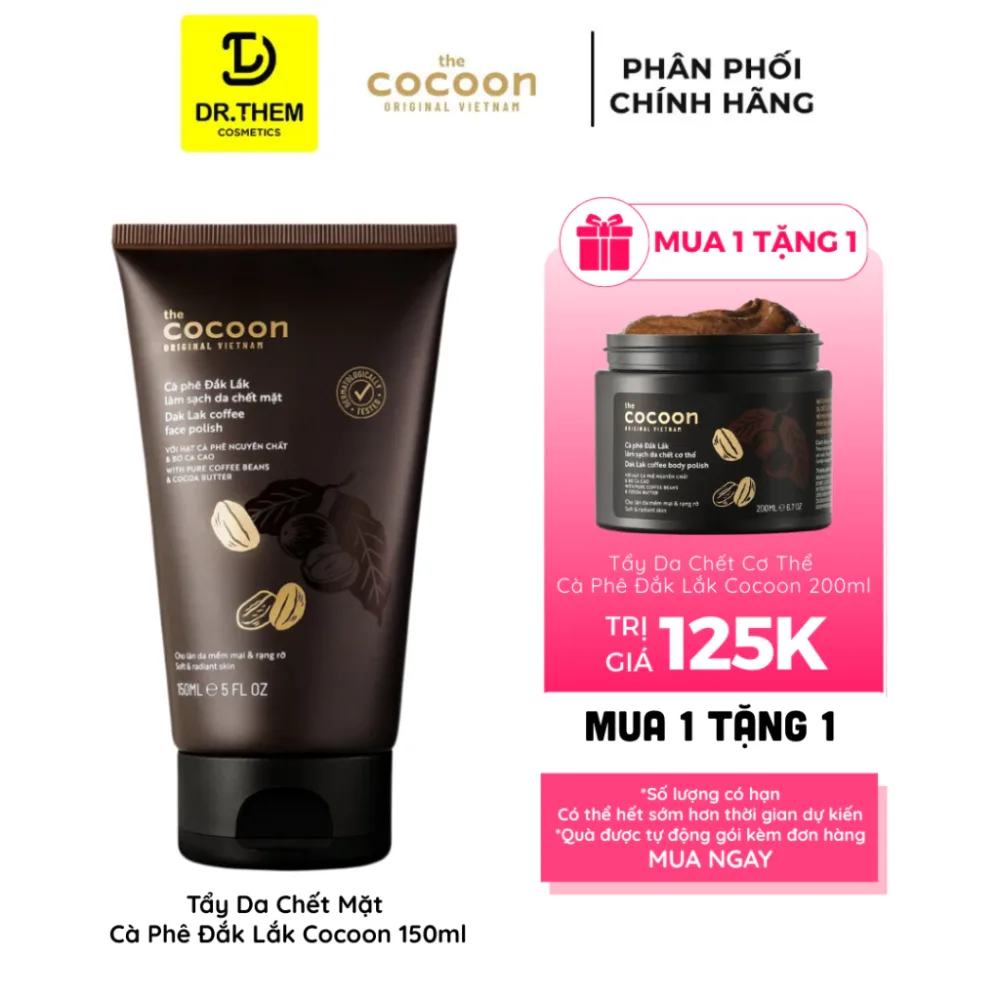 Tẩy Da Chết Mặt Cocoon Dak Lak Coffee Face Polish Cà Phê Đắk Lắk Làm Sạch Tế Bào Chết Sáng Mịn Da 150ml