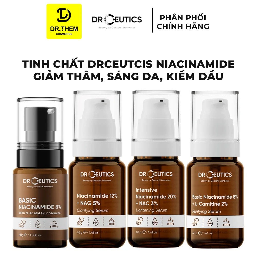 Tinh Chất DrCeutics Basic Niacinamide B3 8% 12% 20% Serum Hỗ Trợ Sáng Da Mờ Thâm Mụn Kiềm Dầu 30g/40g/100g