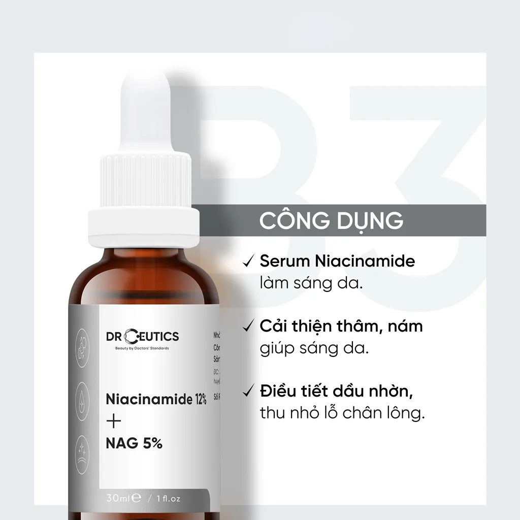 Tinh Chất DrCeutics Basic Niacinamide B3 8% 12% 20% Serum Hỗ Trợ Sáng Da Mờ Thâm Mụn Kiềm Dầu 30g/40g/100g 6