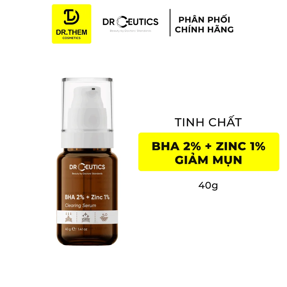 Tinh Chất DrCeutics BHA 2% + Zinc 1% Serum Hỗ Trợ Giảm Mụn Giảm Sưng Kiềm Dầu Cho Da Dầu Mụn 40ml/100ml